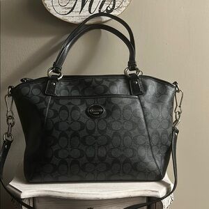 Coach Black Monogram Tote with Leather Handles